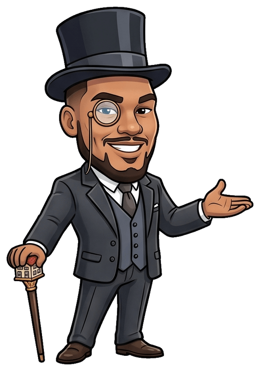 An Elite Builders founder drawn as a dapper market mogul, presenting a local market that now ranks #1.
