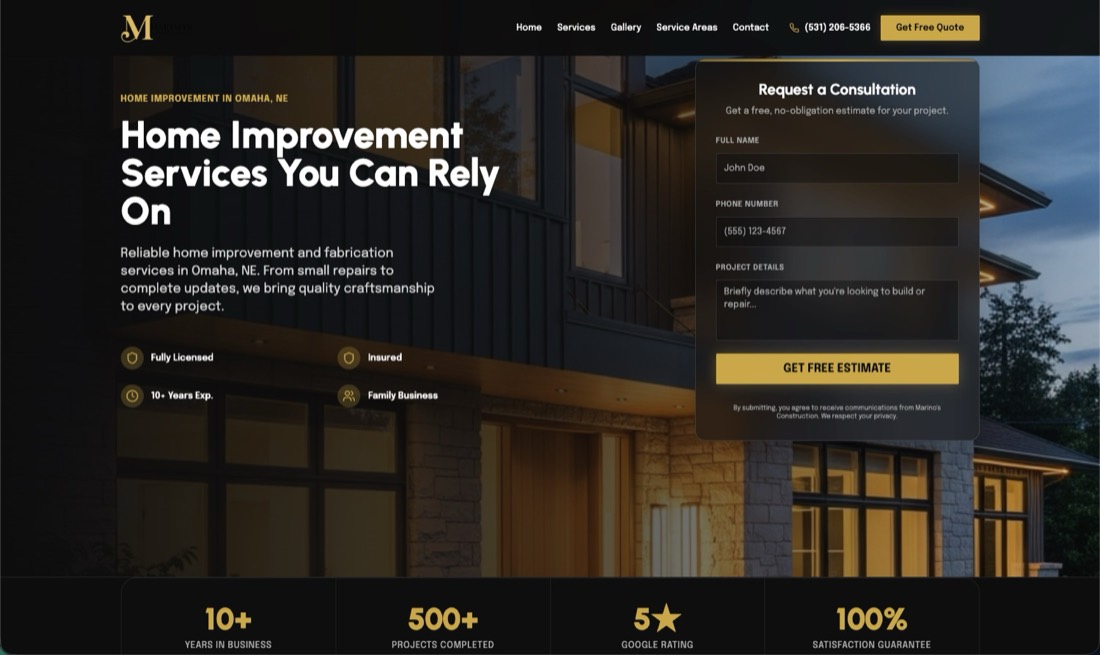 Marino’s, a Home improvement in Omaha, website built by Elite Builders